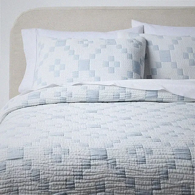 3pc King Reversible Lightweight Matelasse Quilt and Shams Set Patchwork Blue