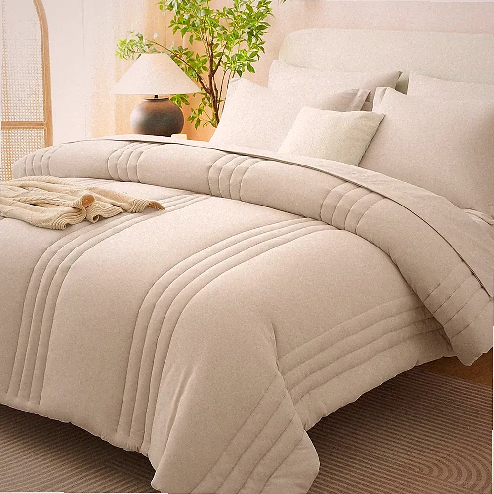 7-Piece California King Comforter Set - Beige Soft Bedding Essentials