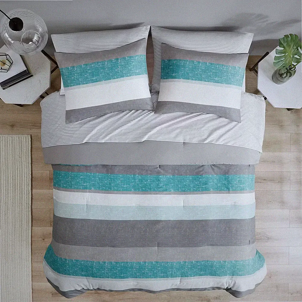 7pc King Ryder Comforter Set with Bed Sheets Aqua/Gray - Madison Park
