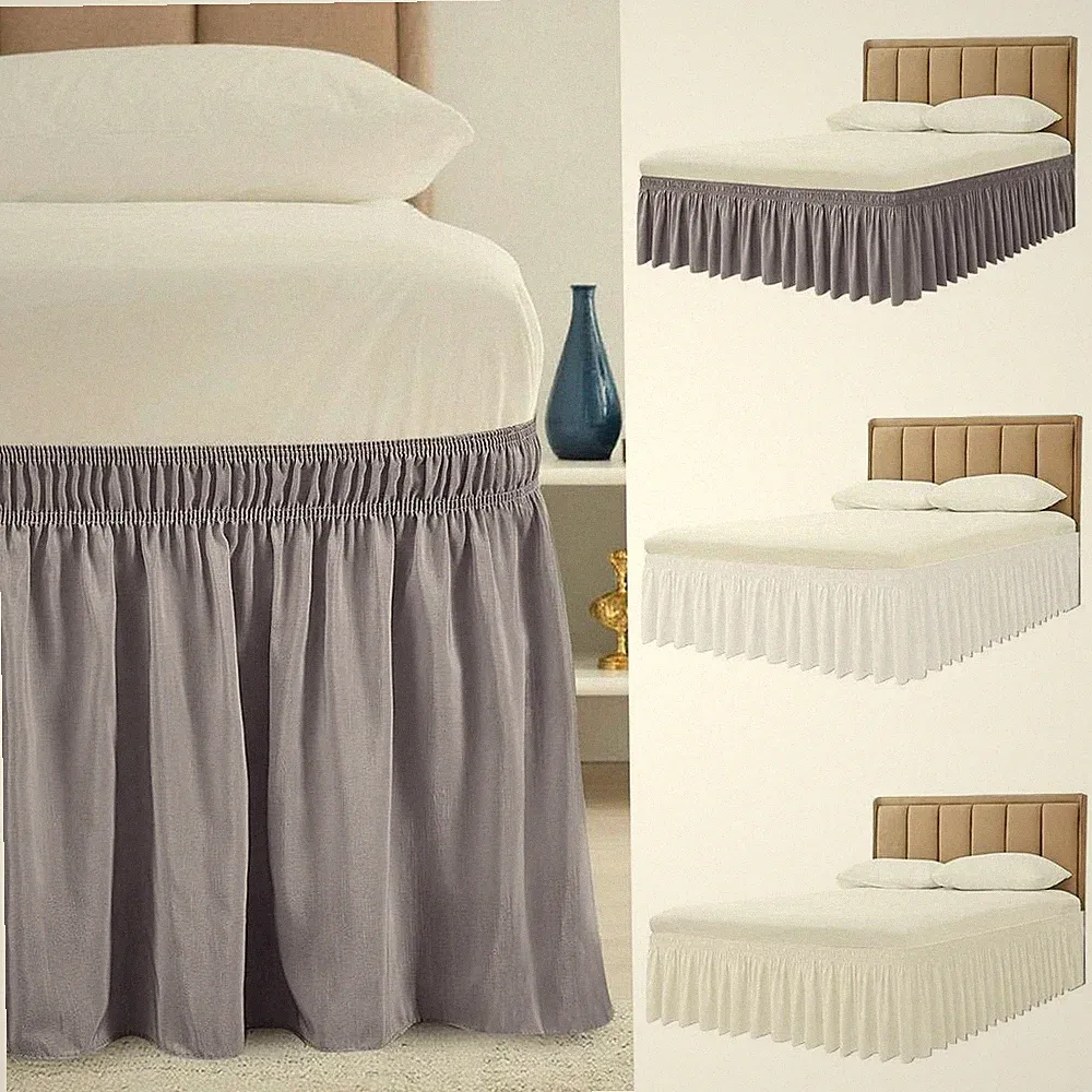 Bed Skirt Wrap Around Dust Ruffle Queen/King Size Drop Elastic Bedding Bed new
