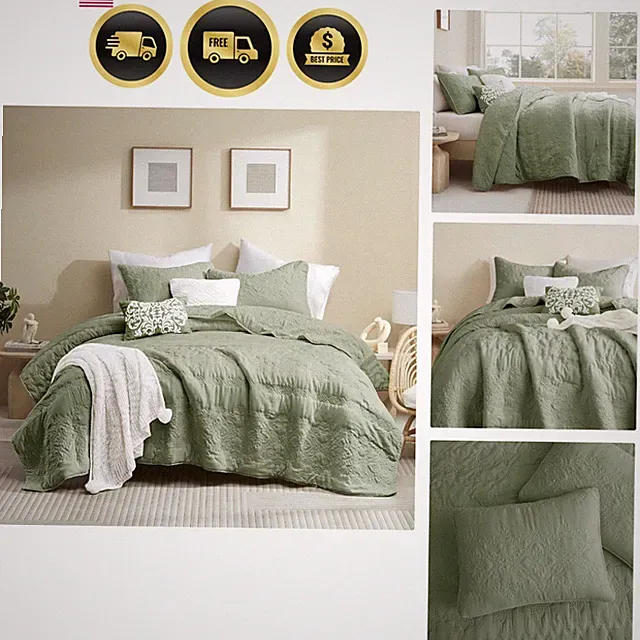Boho Green Quilt Set King Size Bedding Comforter with Pillow Shams Floral