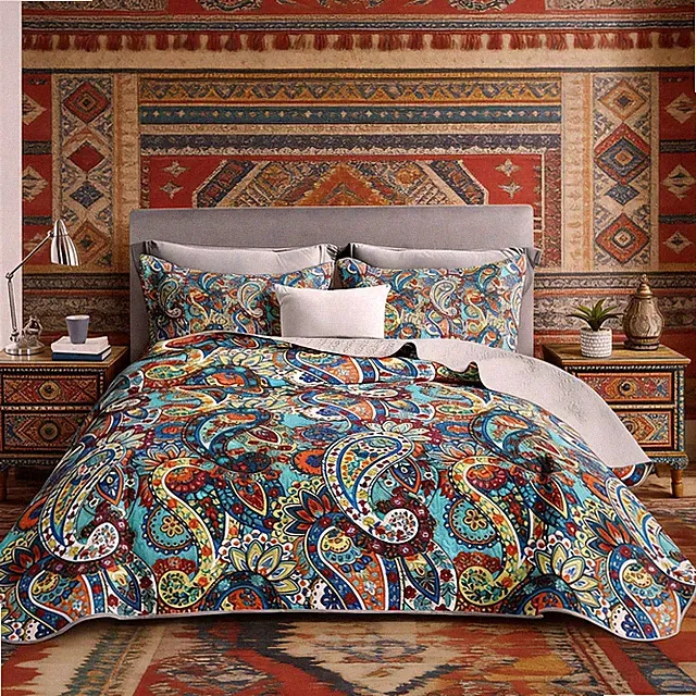 Boho Style King Quilt Set,Bohemian Floral Quilt Beddding Set for Adults,Soft...