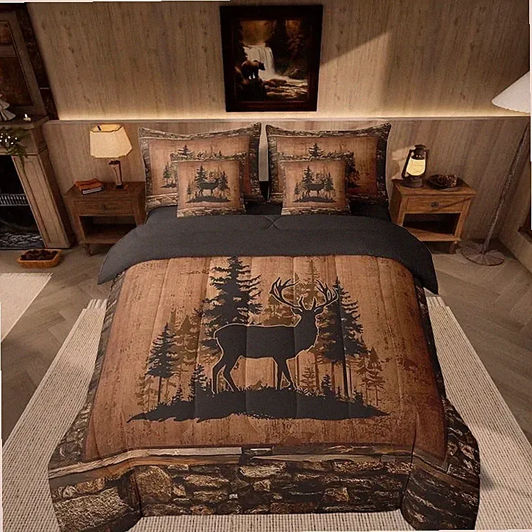 Deer Comforter Set with Sheets King Size 7 Piece Kids Rustic Hunting Bedding Set