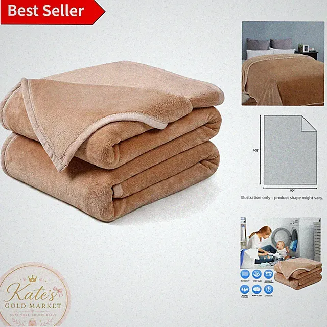Elegant King Size Throw Blanket - Smooth & Plush Reversible Design, Camel