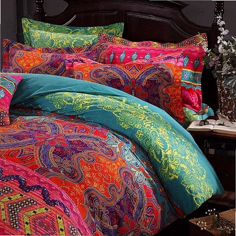 Fadfay Mandala Print Boho King Duvet Cover 3pc Set Colorful Butterfly