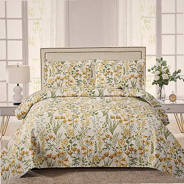 Floral Quilt Sets King Size Reversible Countryside Bedspread Coverlets Lightw...