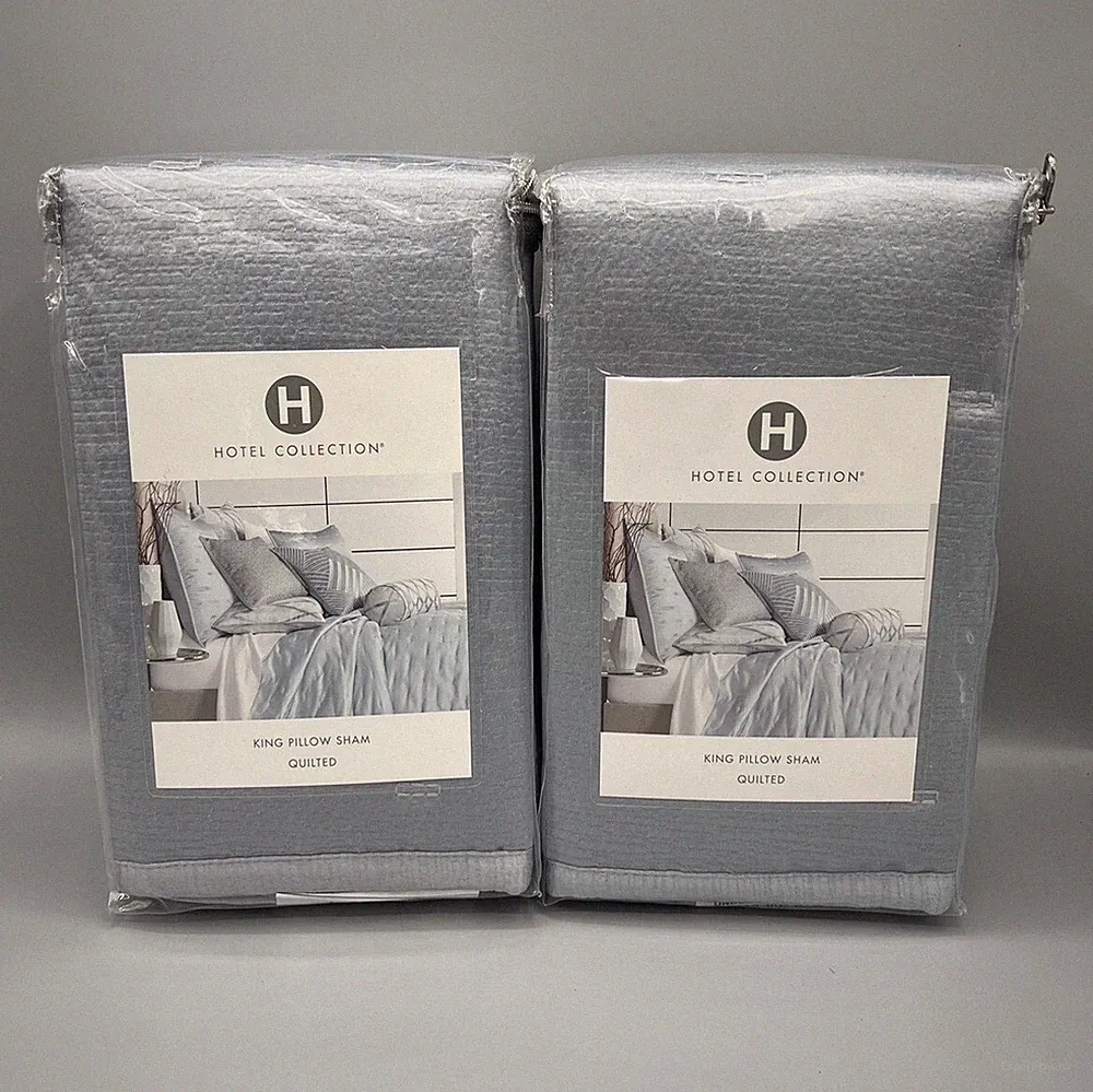 Hotel Collection Glint KING Quilted TWO SHAMS Lake Blue