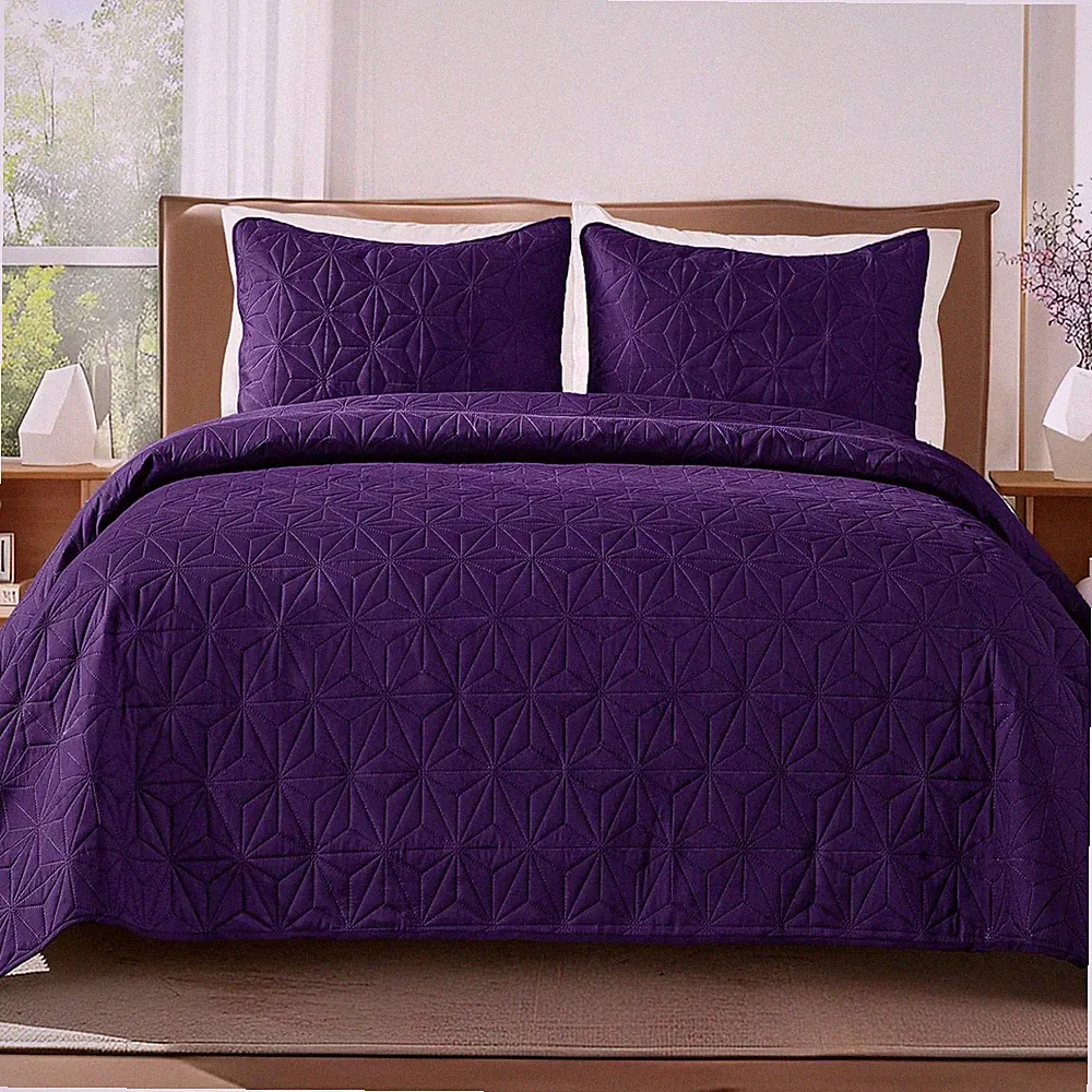 King Quilt Bedding Set, Soft Purple Bedspreads Quilts King Size for All Seasons