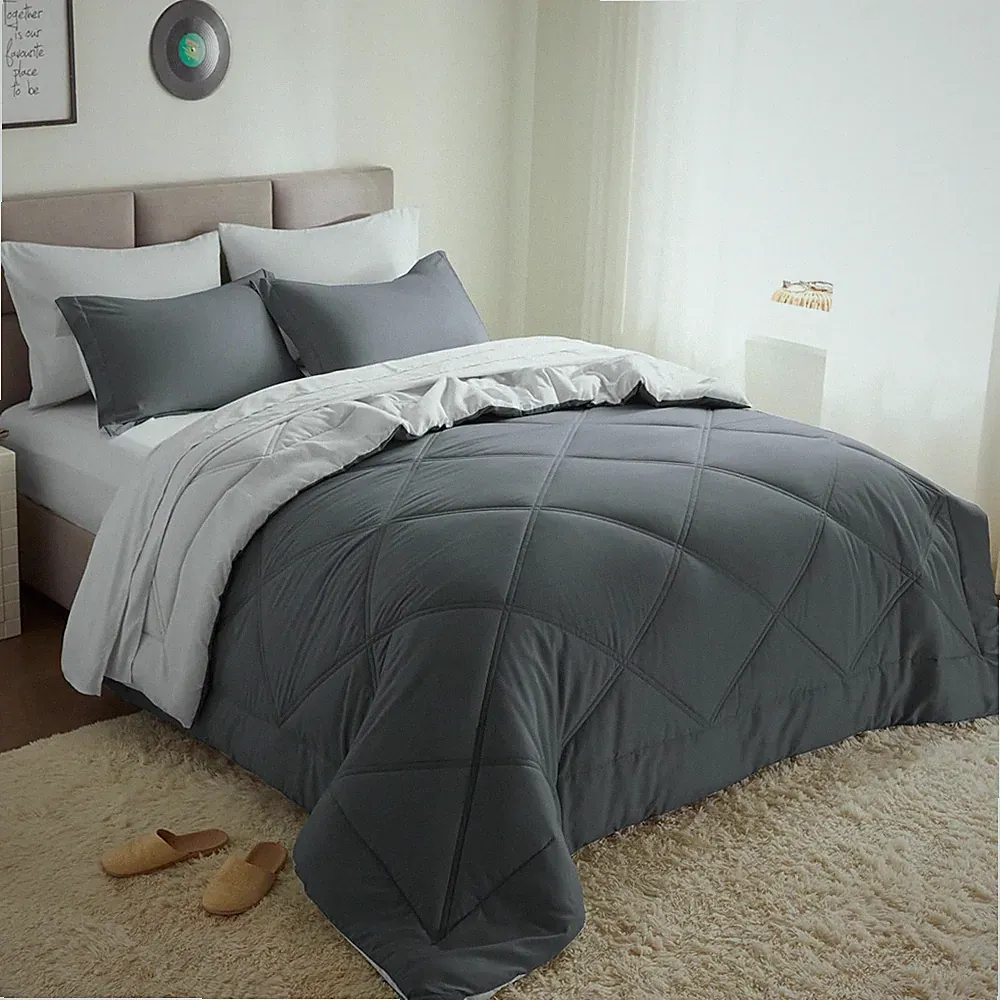 King Size Comforter Set with Sheets Dark Grey, 7 Pieces King Bedding Set with 1